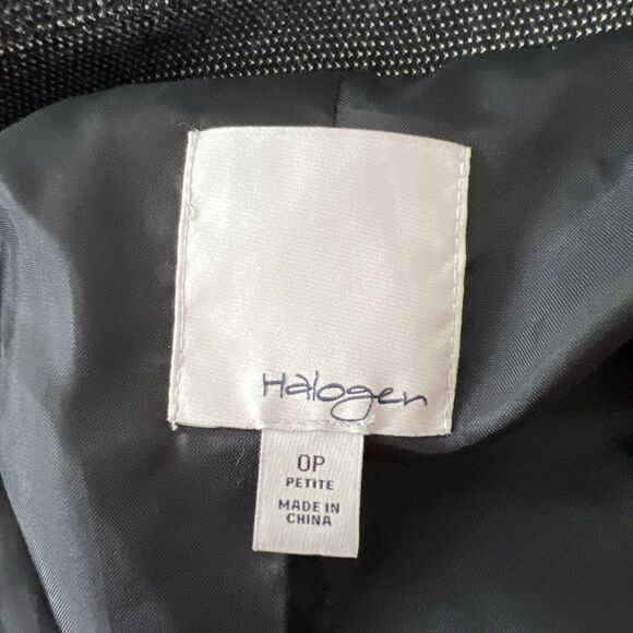 Halogen Blazer Women 0 Petite Black White Button Up Career Jacket Shoulder Pads - Picture 5 of 14